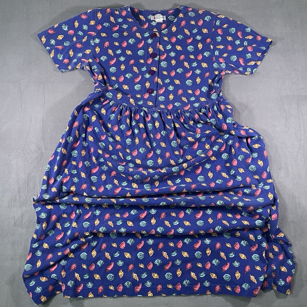 Vintage FADS Sea Shells Print Knee Length Dress Multicolor Women’s Size Medium